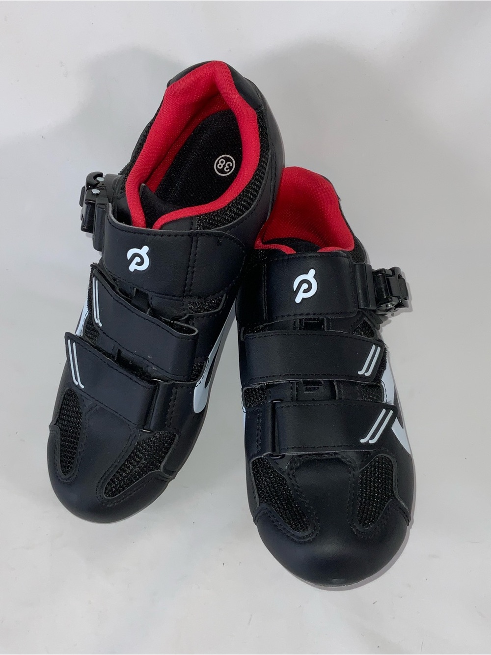 Peloton Womens Cycling Shoes Black Red Size 38 Ratchet Straps Indoor Bike Cleats